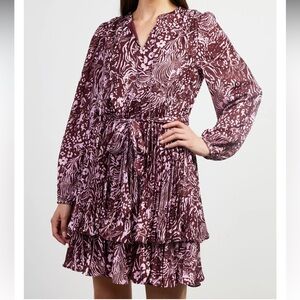 Skies are Blue zebra‎ print tiered pleated dress Sz S